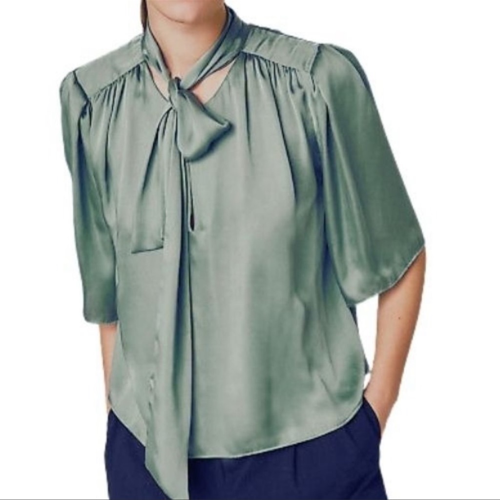 New Zara Sage Satin Blouse Sz S